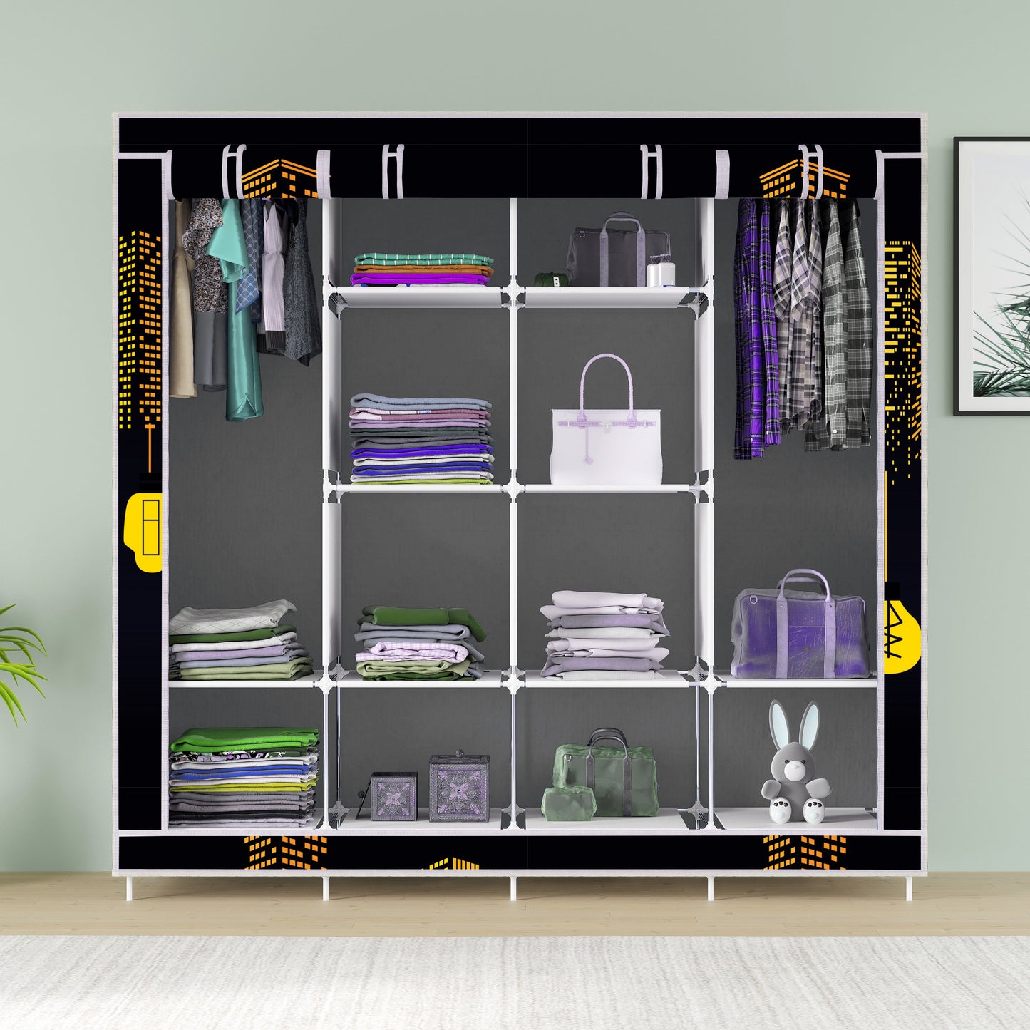 FurnishBite - D2 Printed Carbon Steel Collapsible Wardrobe ( 11 Black, DIY(Do-It-Yourself)