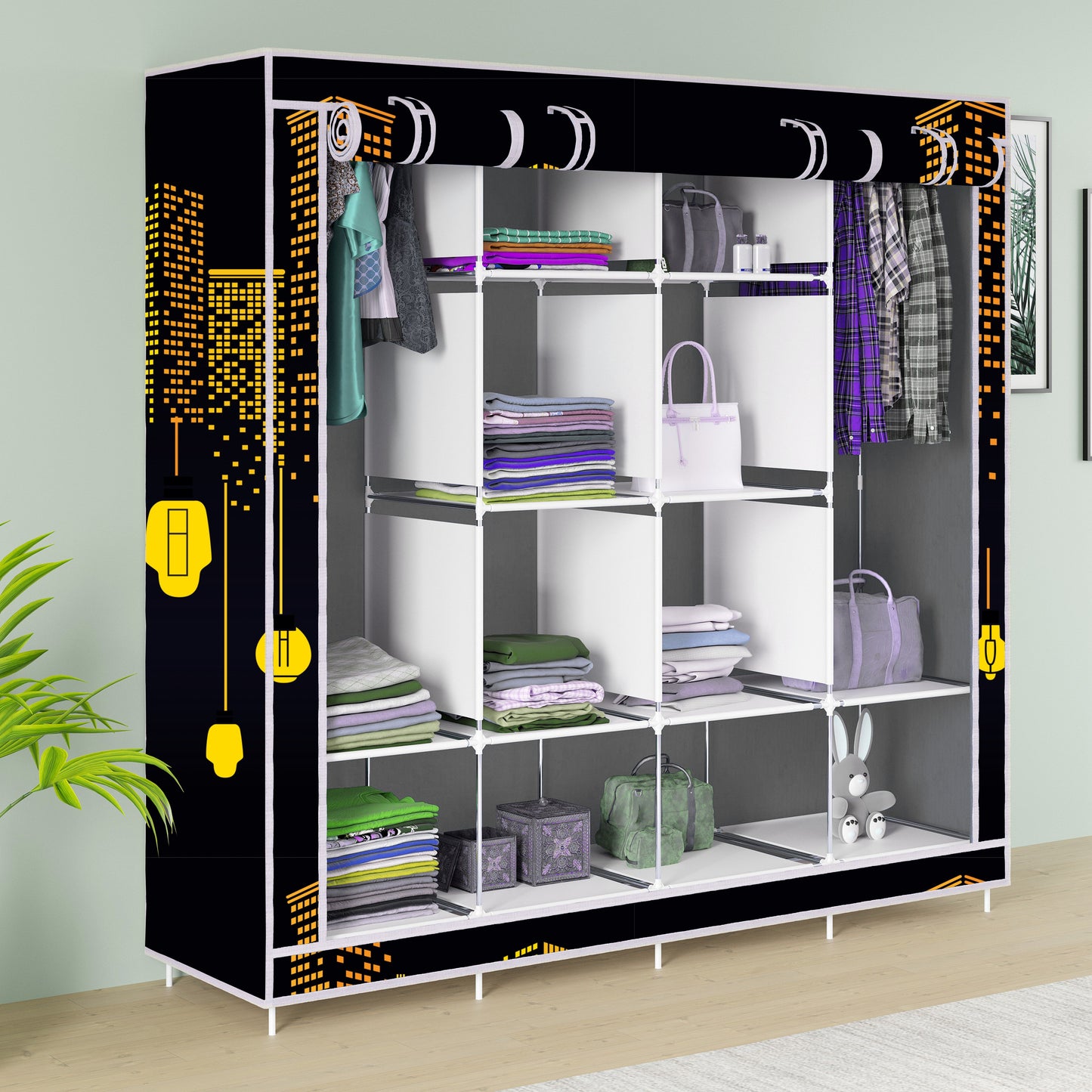 FurnishBite - D2 Printed Carbon Steel Collapsible Wardrobe ( 11 Black, DIY(Do-It-Yourself)