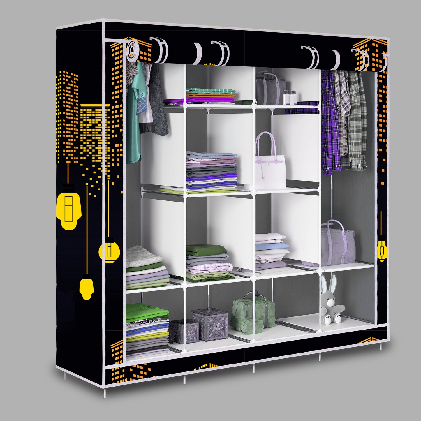 FurnishBite - D2 Printed Carbon Steel Collapsible Wardrobe ( 11 Black, DIY(Do-It-Yourself)
