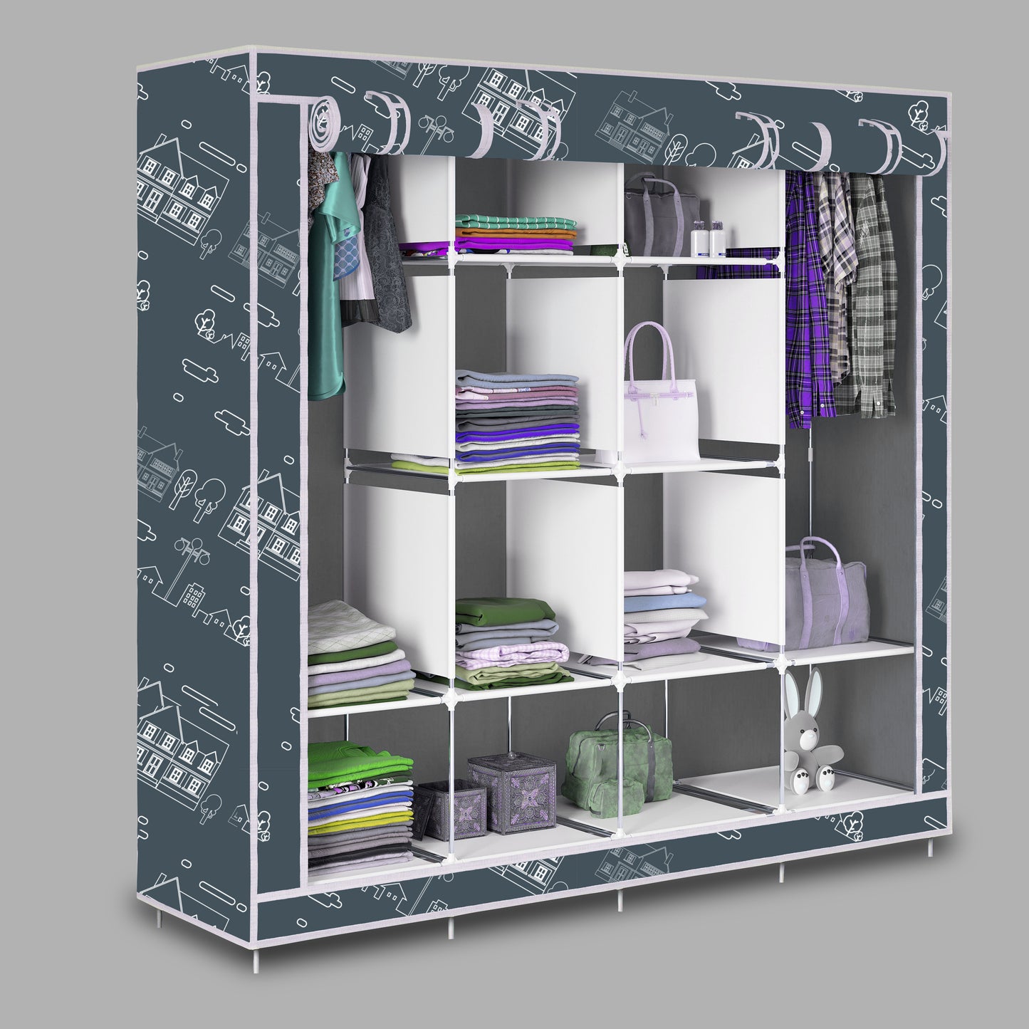 FurnishBite - D2 Printed Carbon Steel Collapsible Wardrobe ( 12 Grey, DIY (Do-It-Yourself)