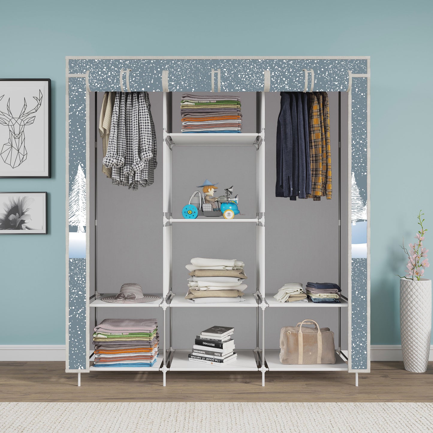 FurnishBite - C1 Printed Carbon Steel Collapsible Wardrobe ( 13 Grey, DIY(Do-It-Yourself)