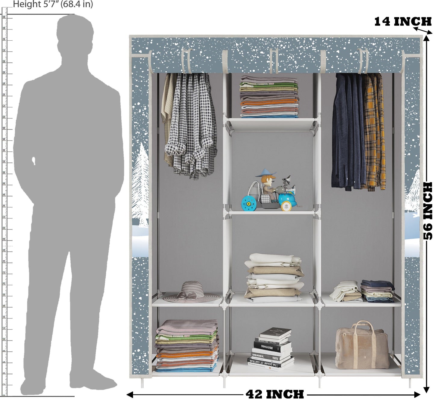 FurnishBite - C1 Printed Carbon Steel Collapsible Wardrobe ( 13 Grey, DIY(Do-It-Yourself)