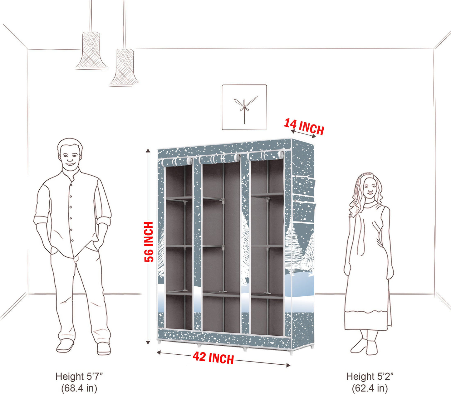FurnishBite - C2 Printed Carbon Steel Collapsible Wardrobe ( 13 Grey, DIY(Do-It-Yourself)