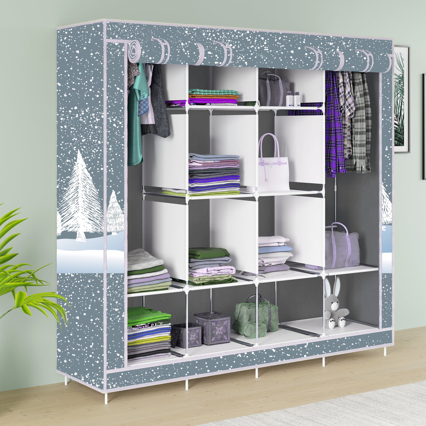 FurnishBite - D2 Printed Carbon Steel Collapsible Wardrobe (13 Grey, DIY(Do-It-Yourself)