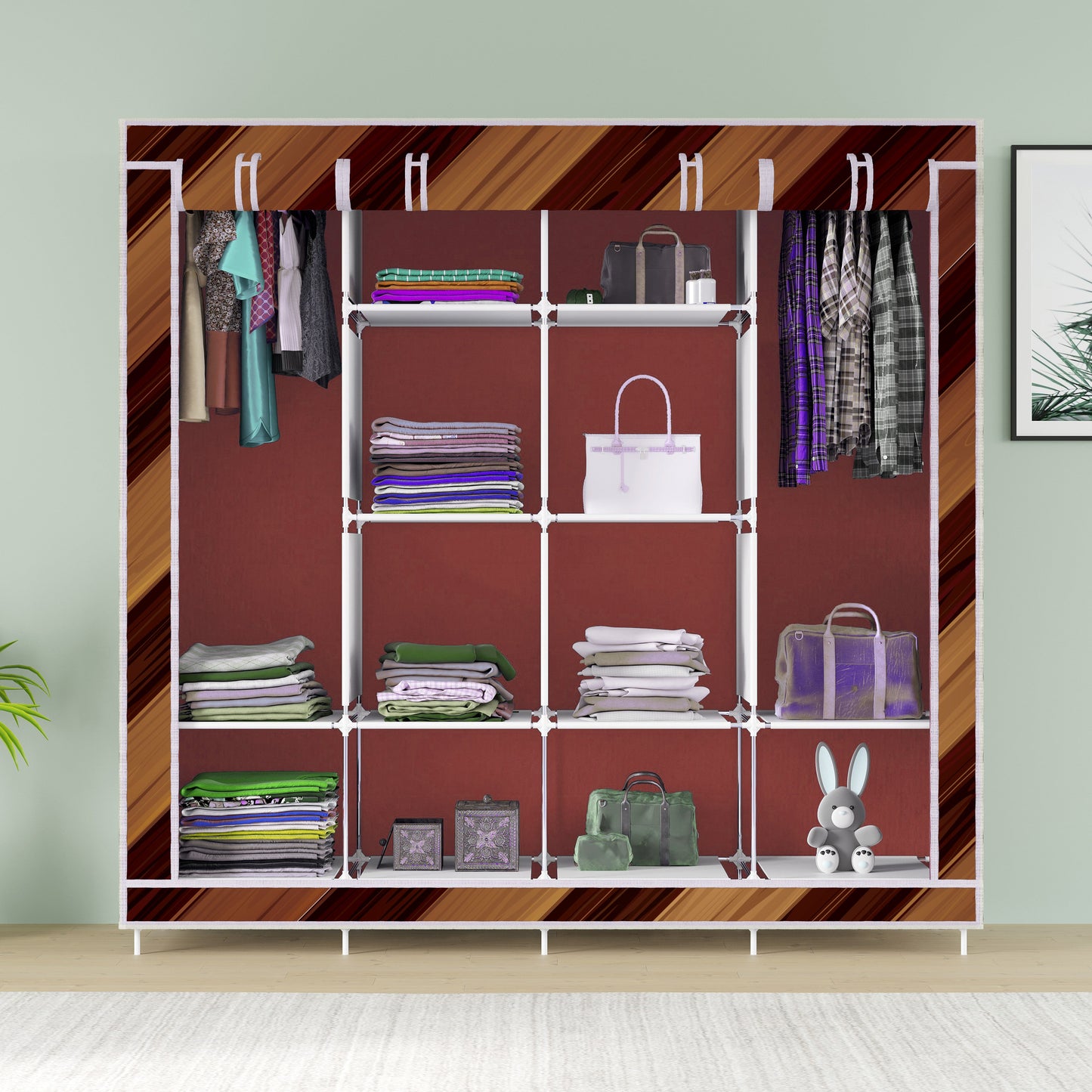 FurnishBite - D2 Printed Carbon Steel Collapsible Wardrobe ( 14 Brown, DIY(Do-It-Yourself)