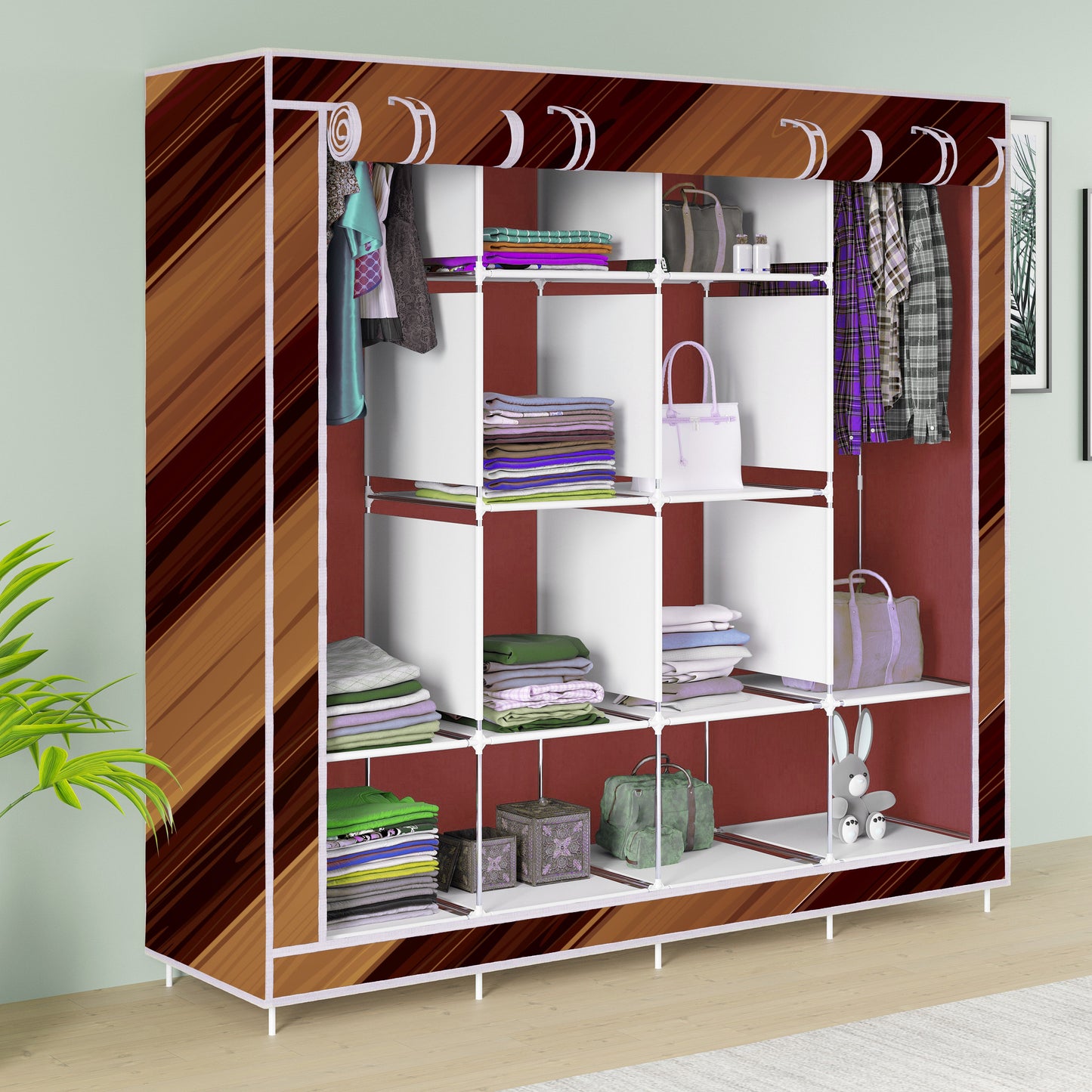 FurnishBite - D2 Printed Carbon Steel Collapsible Wardrobe ( 14 Brown, DIY(Do-It-Yourself)