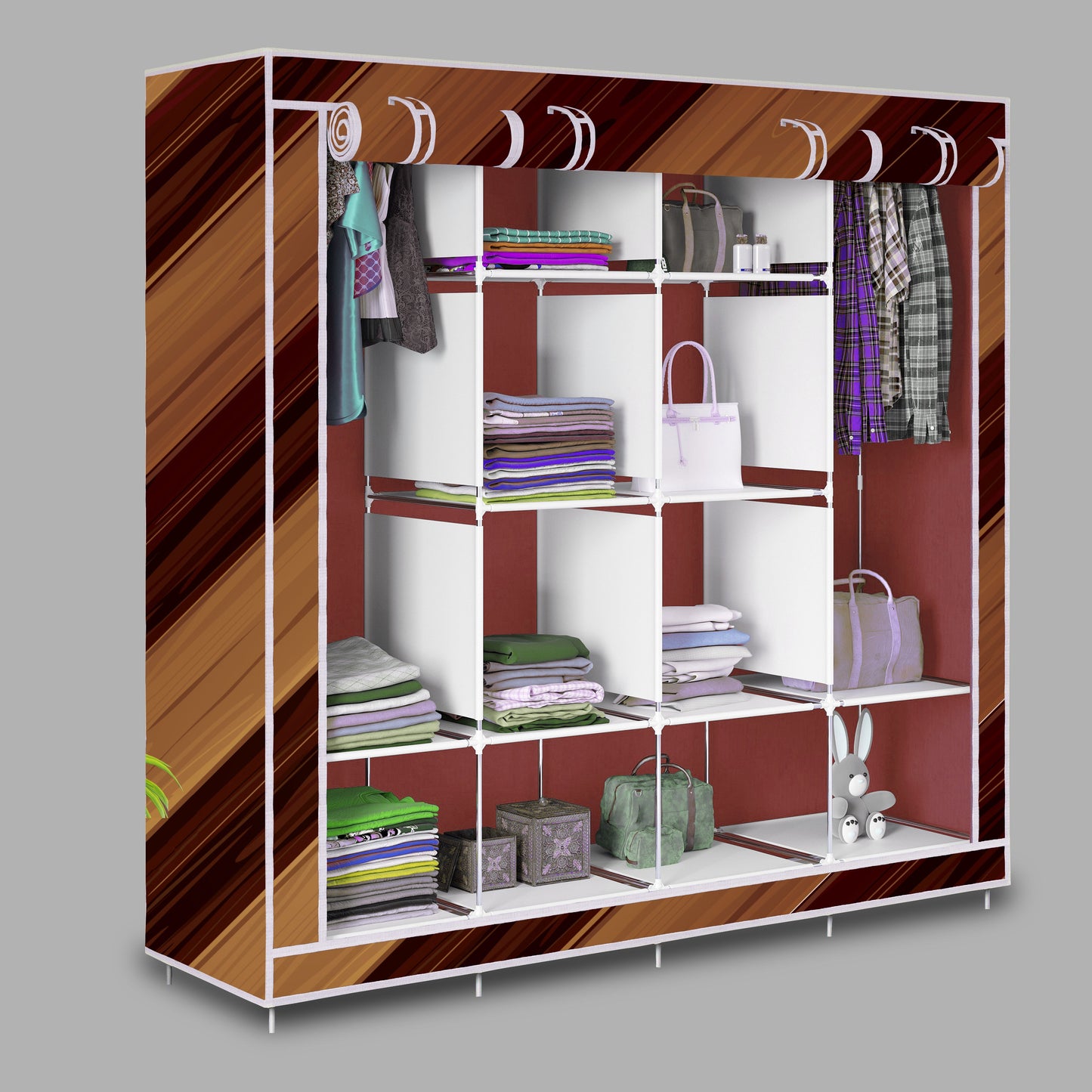 FurnishBite - D2 Printed Carbon Steel Collapsible Wardrobe ( 14 Brown, DIY(Do-It-Yourself)