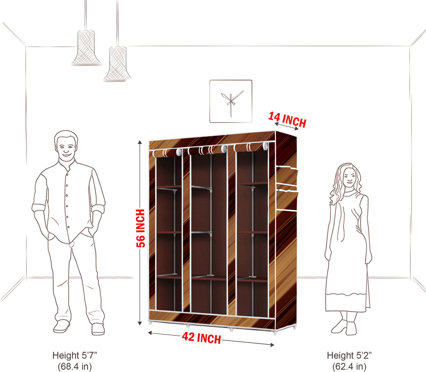 FurnishBite - C2 Printed Carbon Steel Collapsible Wardrobe ( 14 Brown, DIY(Do-It-Yourself)