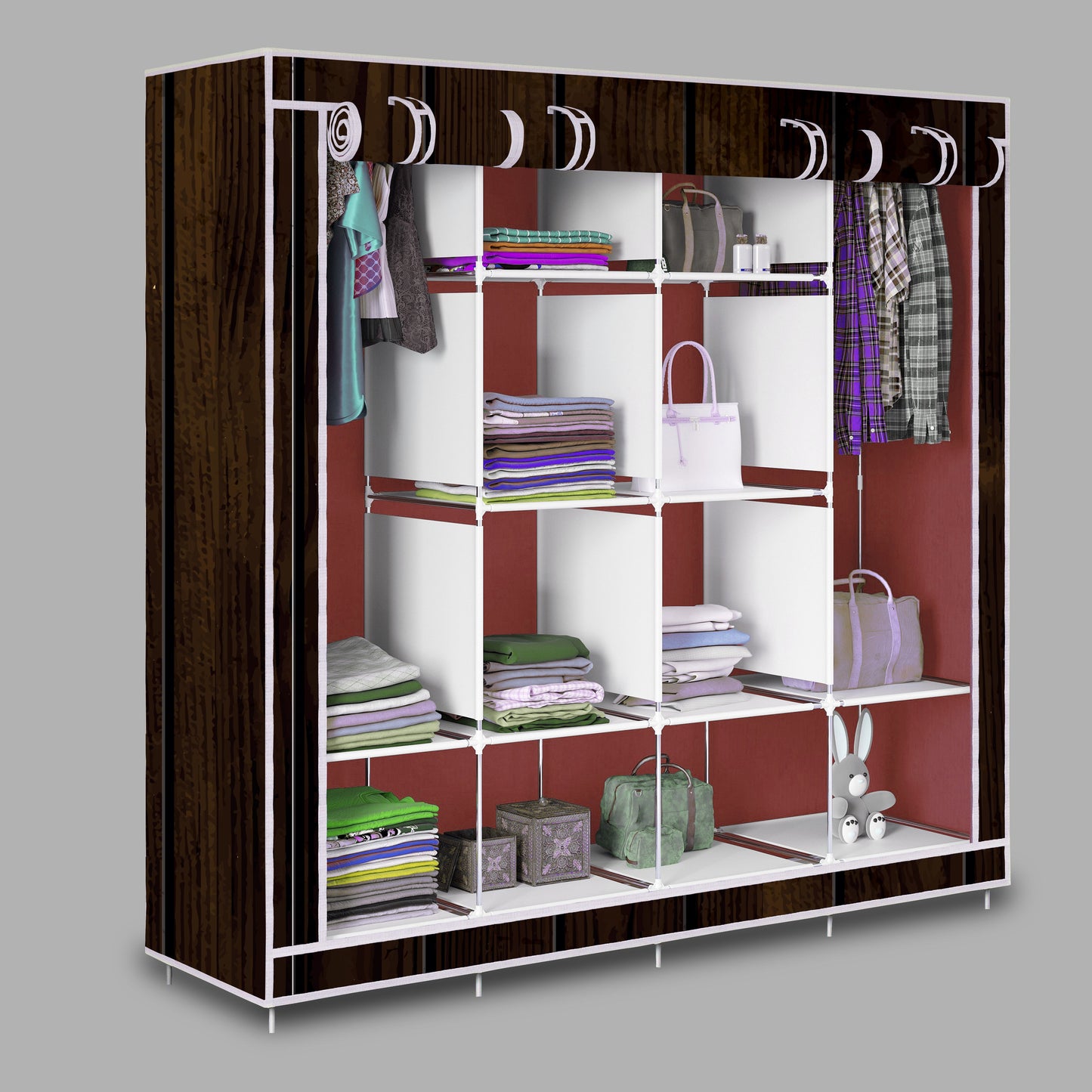 FurnishBite - D2 Printed Carbon Steel Collapsible Wardrobe ( 15 Brown, DIY(Do-It-Yourself)