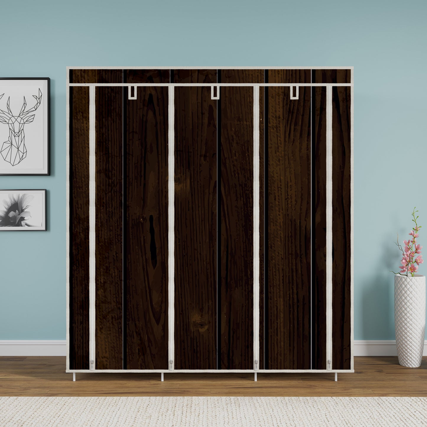 FurnishBite - C1 Printed Carbon Steel Collapsible Wardrobe ( 15 Brown, DIY(Do-It-Yourself)