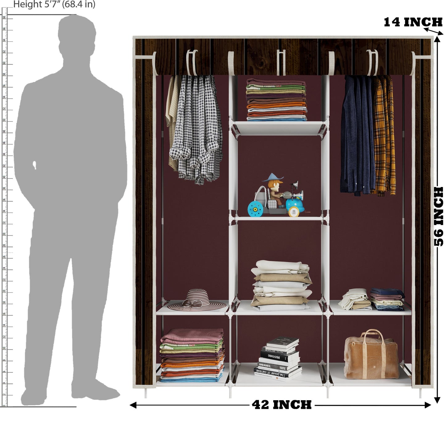 FurnishBite - C1 Printed Carbon Steel Collapsible Wardrobe ( 15 Brown, DIY(Do-It-Yourself)