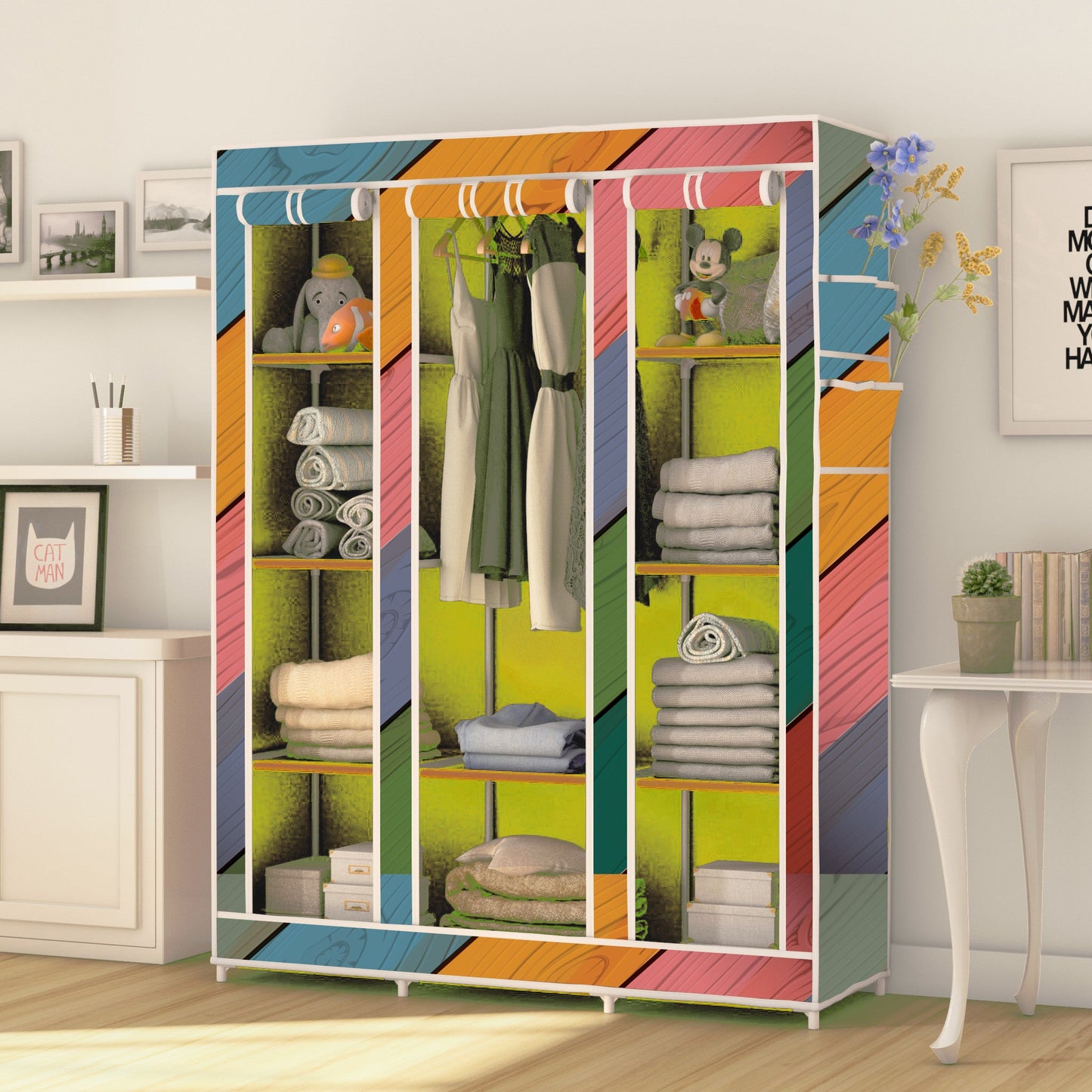 FurnishBite - C2 Printed Carbon Steel Collapsible Wardrobe ( 16 Yellow, DIY(Do-It-Yourself)