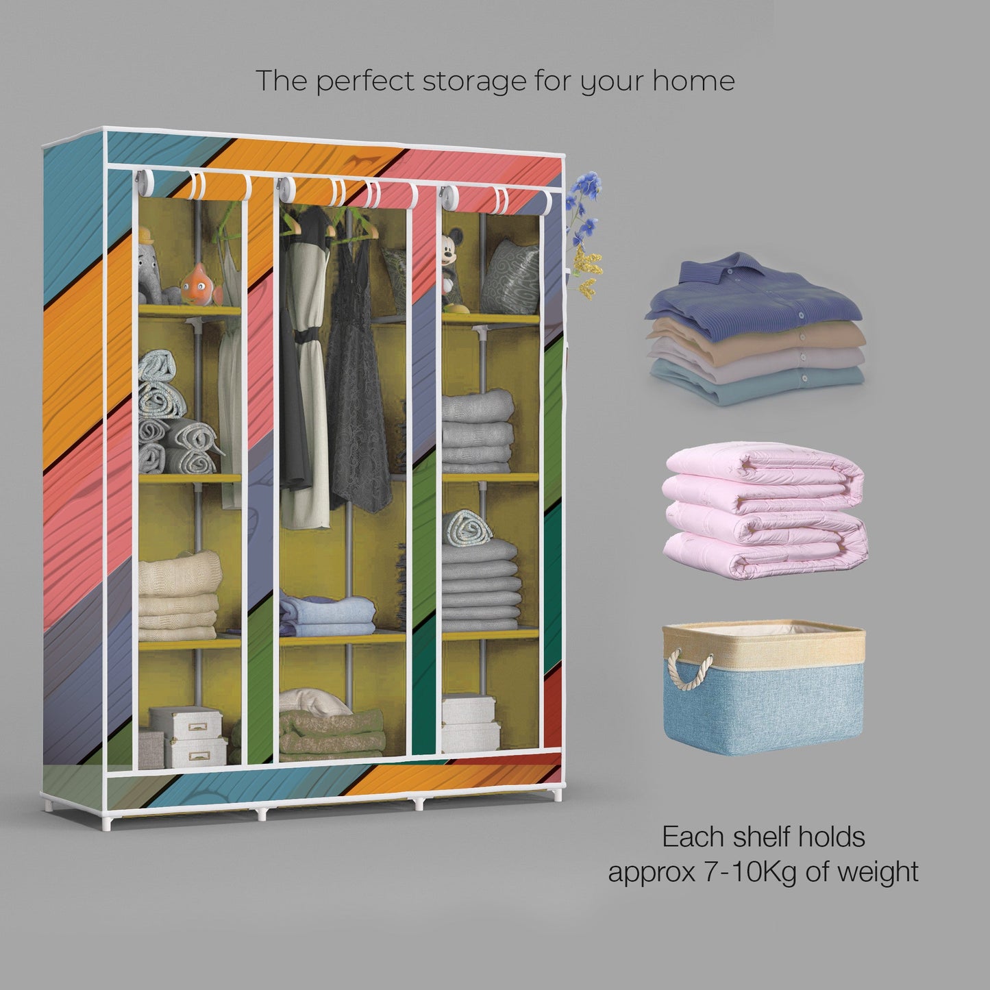 FurnishBite - C2 Printed Carbon Steel Collapsible Wardrobe ( 16 Yellow, DIY(Do-It-Yourself)