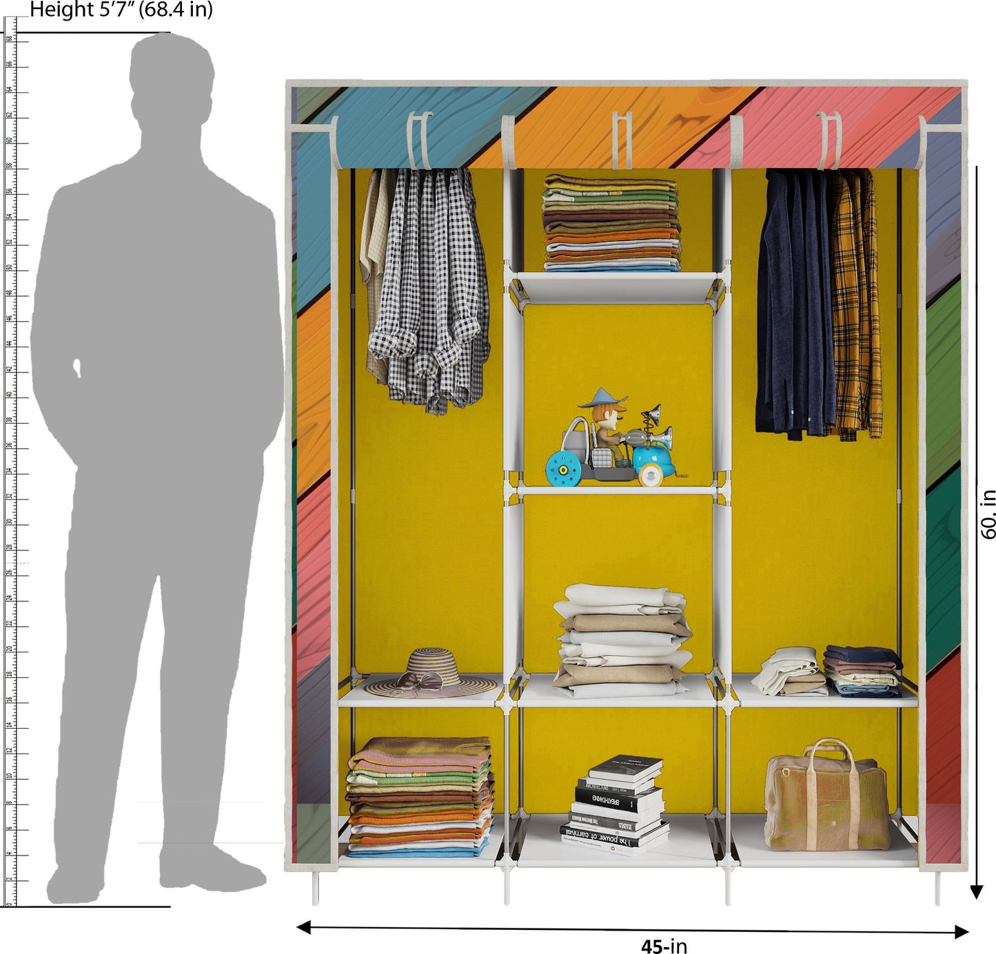 FurnishBite - C1 Printed Carbon Steel Collapsible Wardrobe ( 16 Yellow, DIY(Do-It-Yourself) )