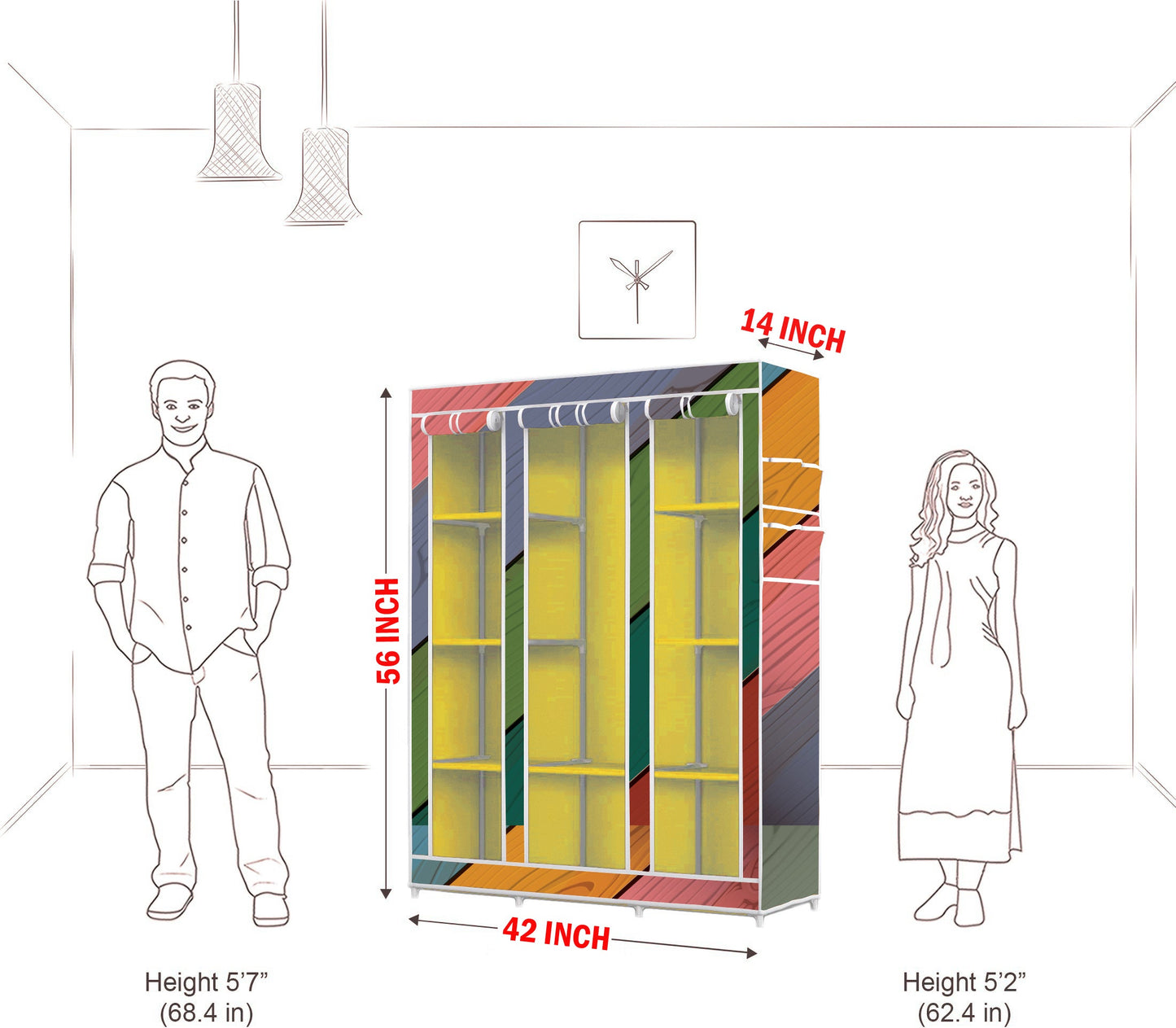 FurnishBite - C2 Printed Carbon Steel Collapsible Wardrobe ( 16 Yellow, DIY(Do-It-Yourself)