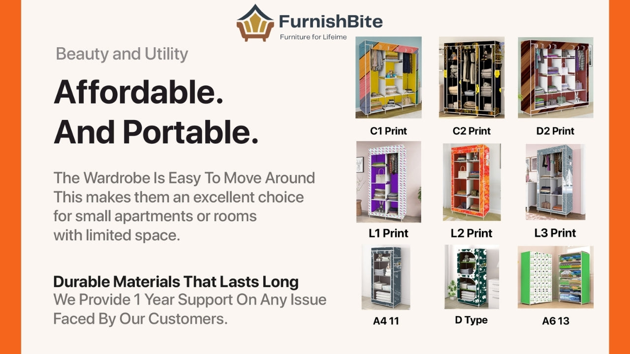 FurnishBite - C1 Printed Carbon Steel Collapsible Wardrobe ( 15 Brown, DIY(Do-It-Yourself)