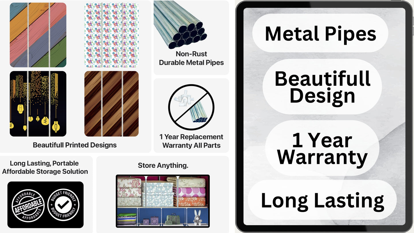 FurnishBite - C1 Printed Carbon Steel Collapsible Wardrobe ( 15 Brown, DIY(Do-It-Yourself)