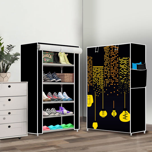 FurnishBite A5 5 Layer Collapsible Shoe Rack (Color - 11 Black, DIY)
