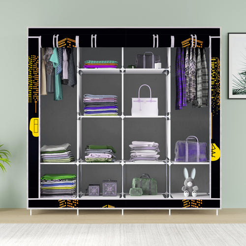 FurnishBite - D2 Printed Carbon Steel Collapsible Wardrobe  ( 11 Black, DIY(Do-It-Yourself)
