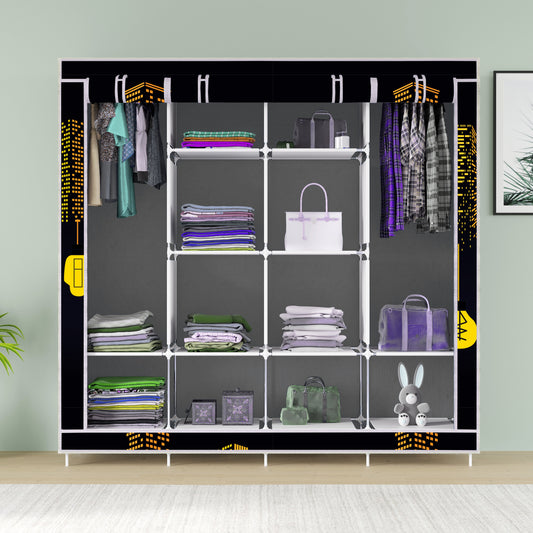 FurnishBite - D2 Printed Carbon Steel Collapsible Wardrobe  ( 11 Black, DIY(Do-It-Yourself)