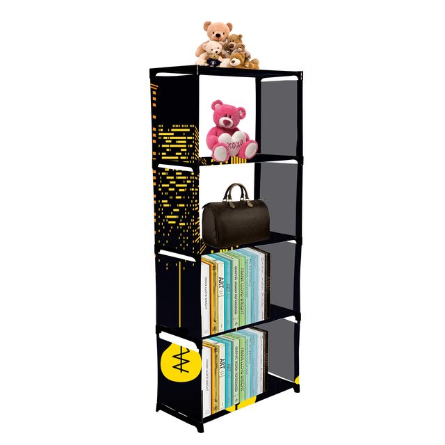 FurnishBite A5 5 Layer Collapsible Bookshelf for storing (Books, collectibles etc) (Color 11 Black, DIY)