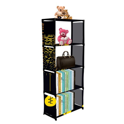 FurnishBite A5 5 Layer Collapsible Bookshelf for storing (Books, collectibles etc) (Color 11 Black, DIY)