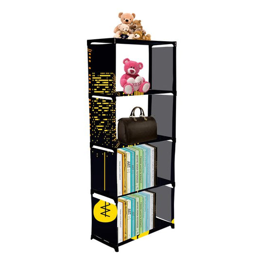 FurnishBite A5 5 Layer Collapsible Bookshelf for storing (Books, collectibles etc) (Color 11 Black, DIY)