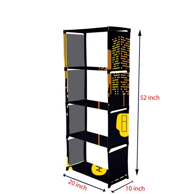 FurnishBite A5 5 Layer Collapsible Bookshelf for storing (Books, collectibles etc) (Color 11 Black, DIY)