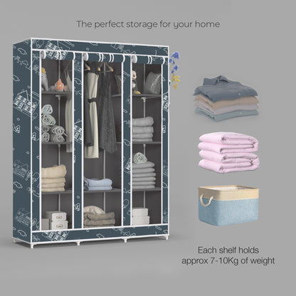 FurnishBite - C2 Printed Carbon Steel Collapsible Wardrobe  ( 12 Grey, DIY(Do-It-Yourself)
