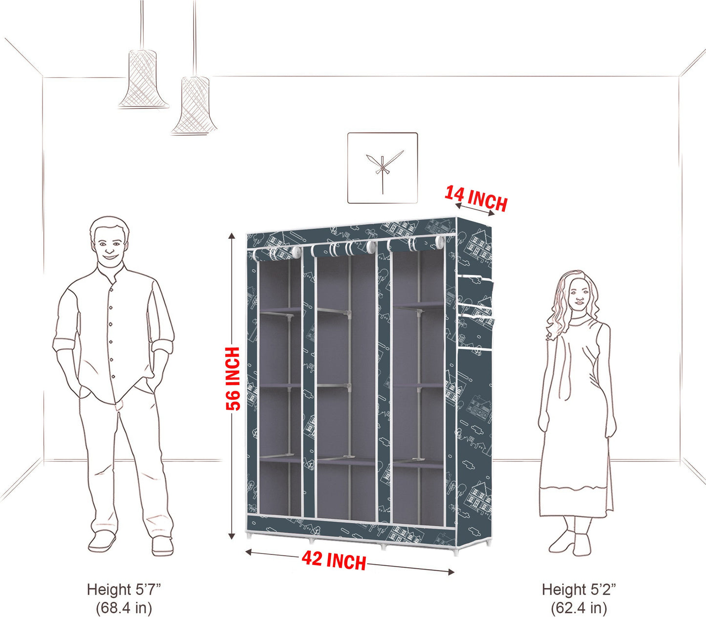 FurnishBite - C2 Printed Carbon Steel Collapsible Wardrobe  ( 12 Grey, DIY(Do-It-Yourself)