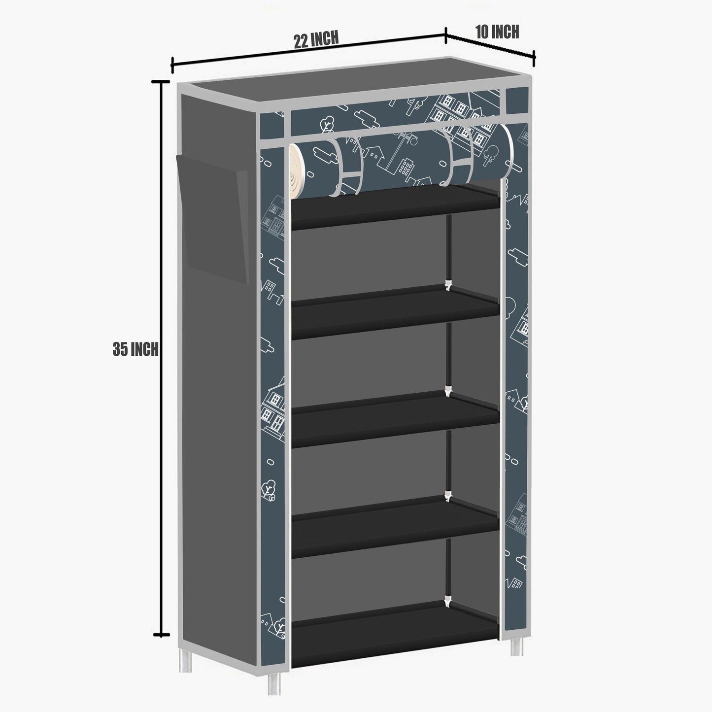 FurnishBite A5 5 Layer Collapsible Shoe Rack (Color - 12 Grey, DIY)