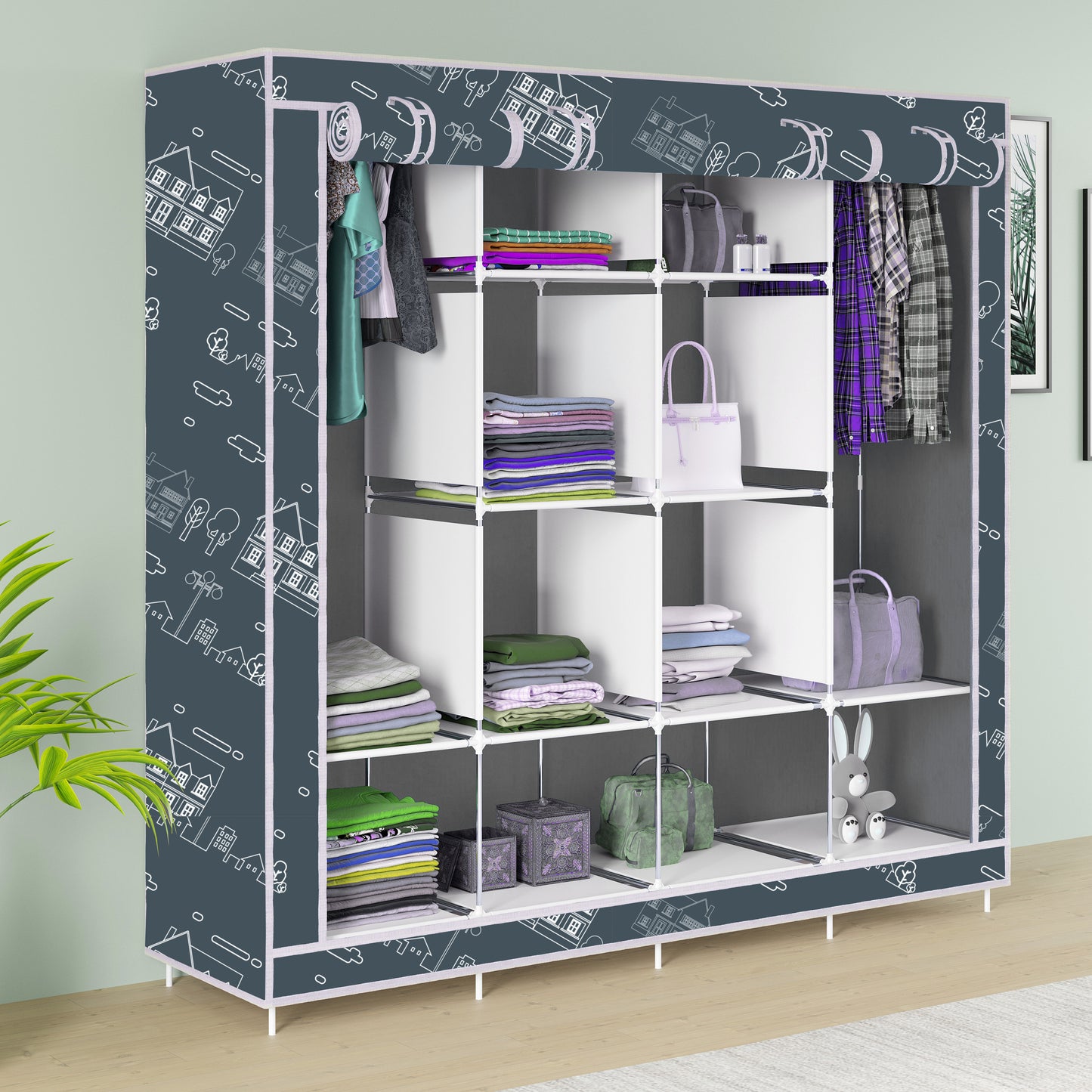 FurnishBite - D2 Printed Carbon Steel Collapsible Wardrobe  ( 12 Grey, DIY (Do-It-Yourself)