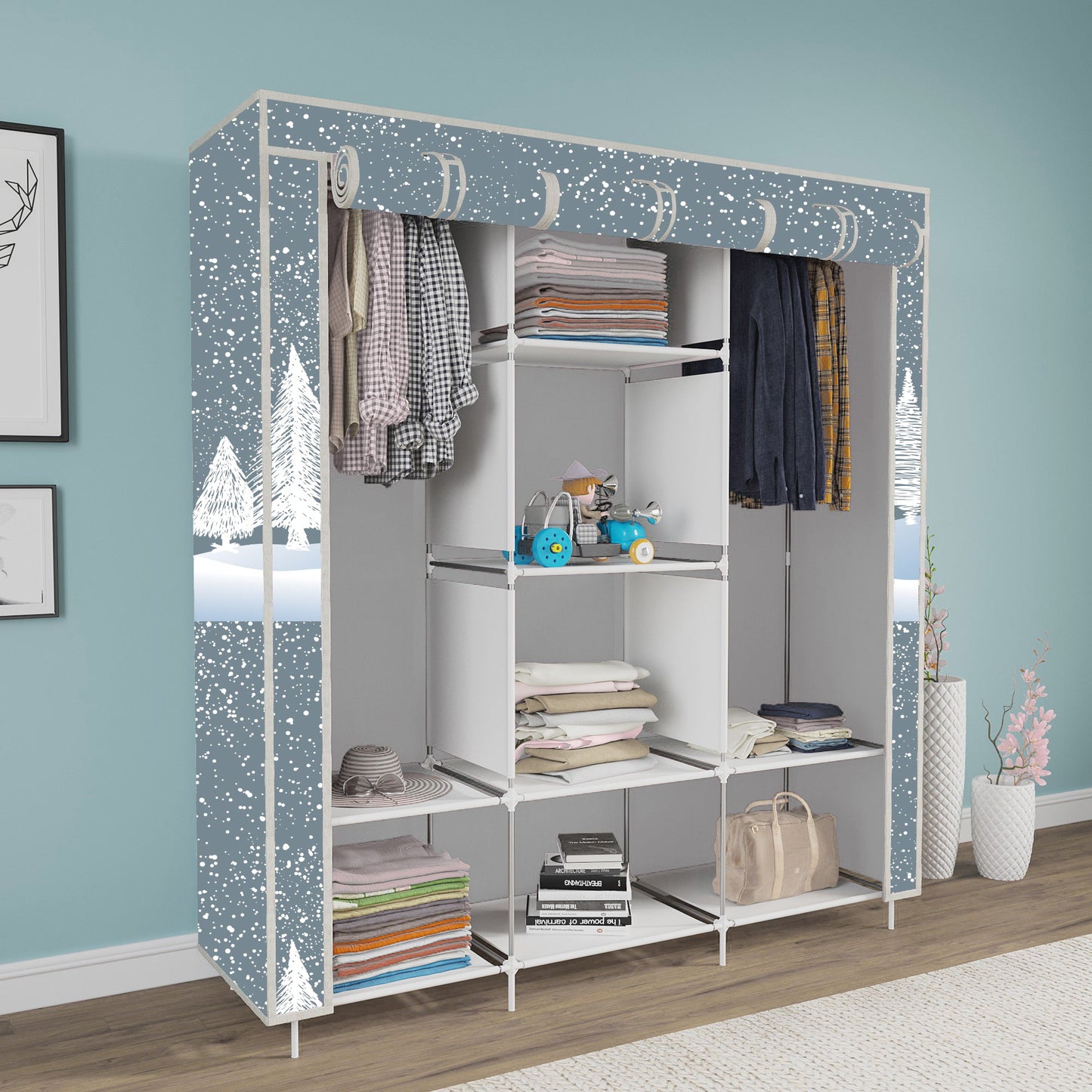 FurnishBite - C1 Printed Carbon Steel Collapsible Wardrobe  ( 13 Grey, DIY(Do-It-Yourself)