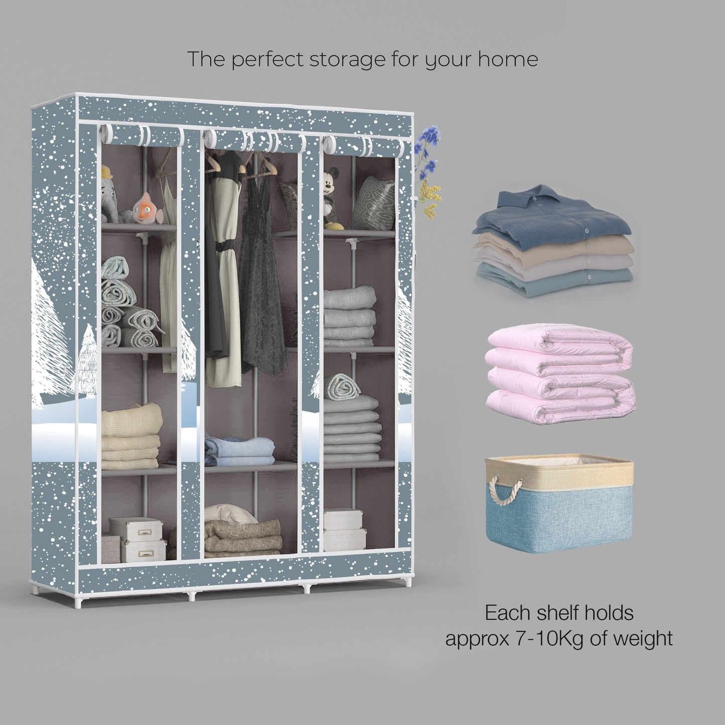 FurnishBite - C2 Printed Carbon Steel Collapsible Wardrobe  ( 13 Grey, DIY(Do-It-Yourself)