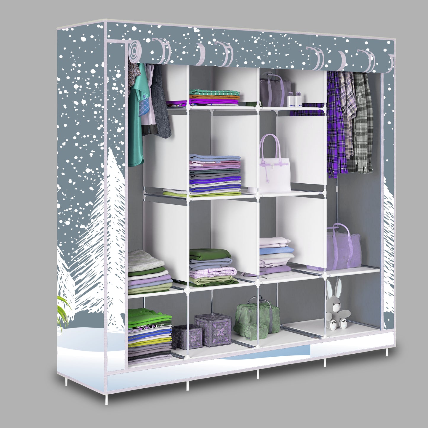 FurnishBite - D2 Printed Carbon Steel Collapsible Wardrobe  (13 Grey, DIY(Do-It-Yourself)