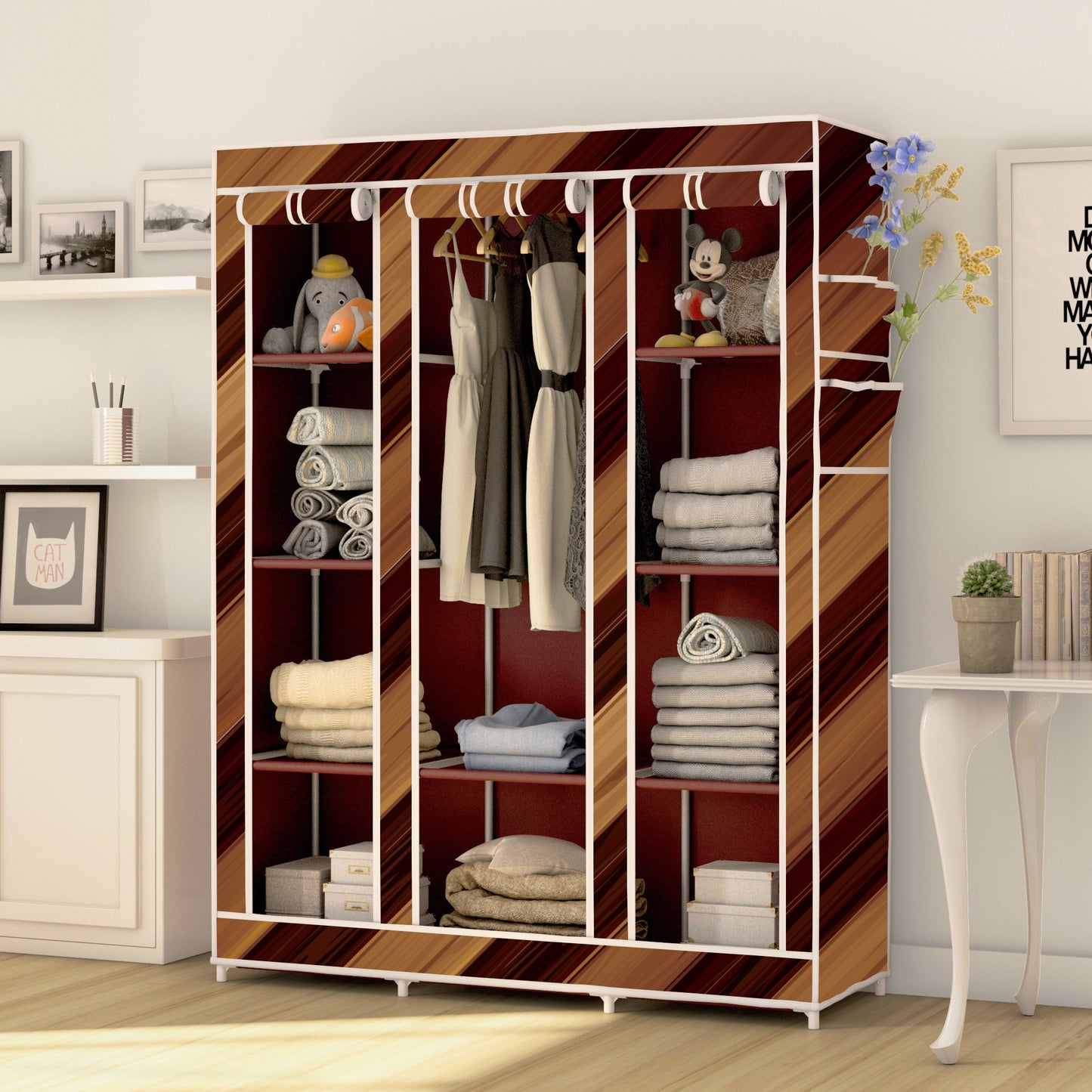 FurnishBite - C2 Printed Carbon Steel Collapsible Wardrobe  ( 14 Brown, DIY(Do-It-Yourself)