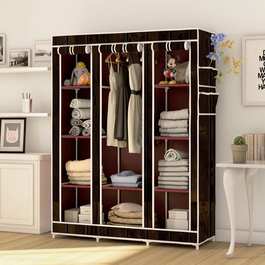 FurnishBite - C2 Printed Carbon Steel Collapsible Wardrobe  ( 15 Brown, DIY(Do-It-Yourself)