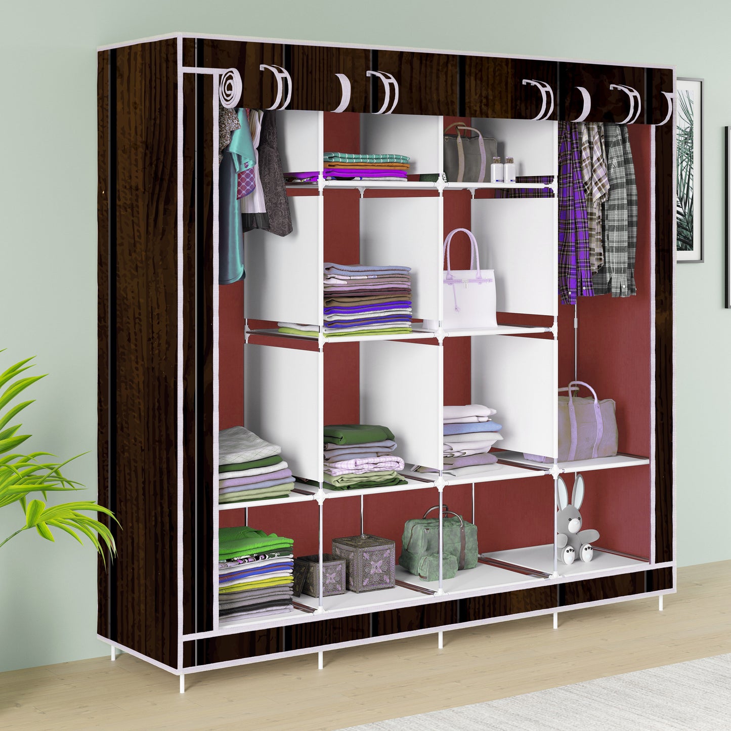 FurnishBite - D2 Printed Carbon Steel Collapsible Wardrobe  ( 15 Brown, DIY(Do-It-Yourself)