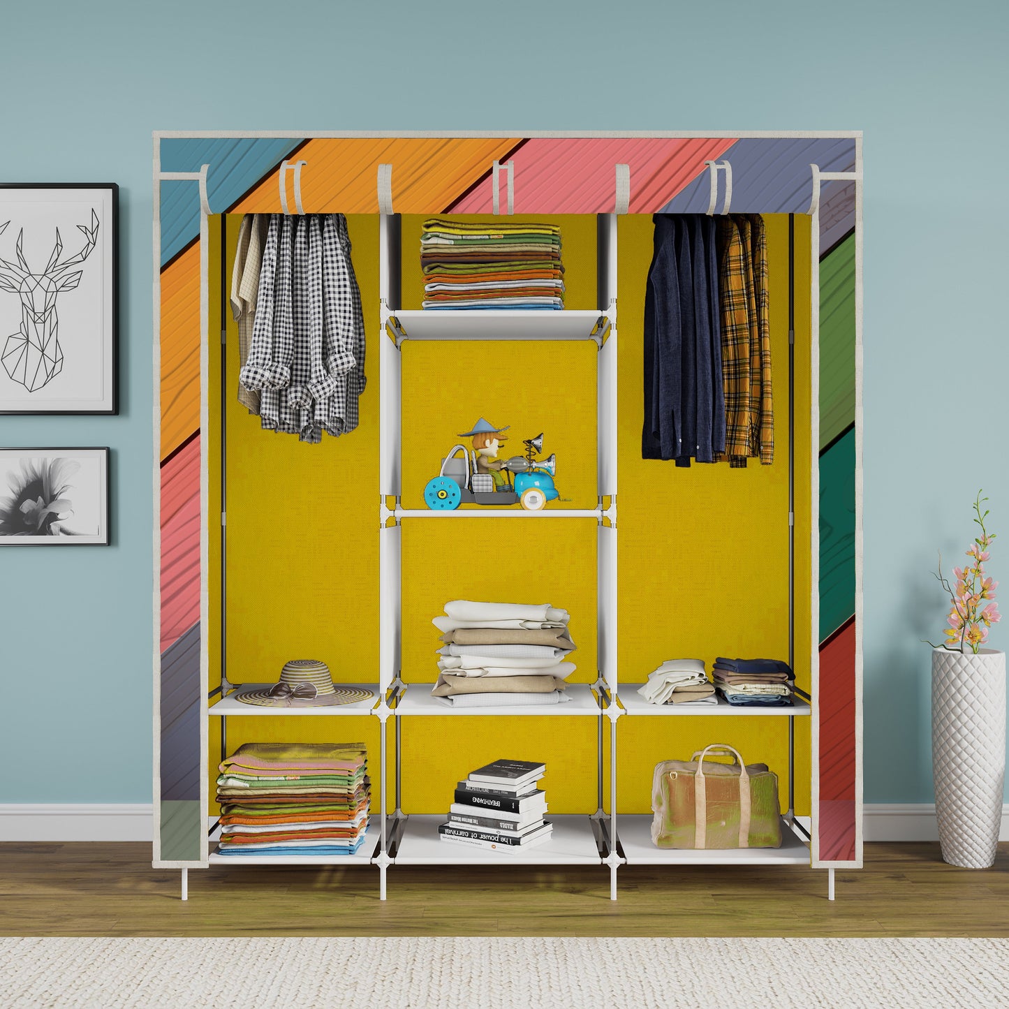FurnishBite - C1 Printed Carbon Steel Collapsible Wardrobe  ( 16 Yellow, DIY(Do-It-Yourself) )