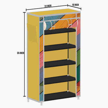 FurnishBite A5 5 Layer Collapsible Shoe Rack (Color - 16 Yellow, DIY)