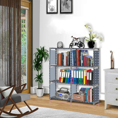 FurnishBite B6 6 Layer Collapsible Bookshelf for storing (Books, collectibles etc) (Color 1 Grey, DIY)