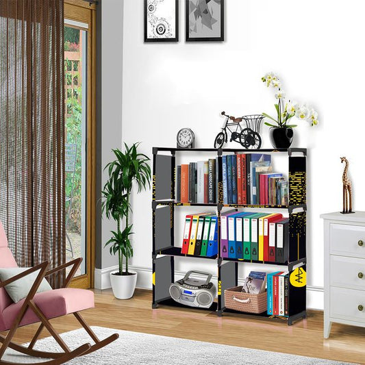 FurnishBite B6 6 Layer Collapsible Bookshelf for storing (Books, collectibles etc) (Color 11 Black, DIY)
