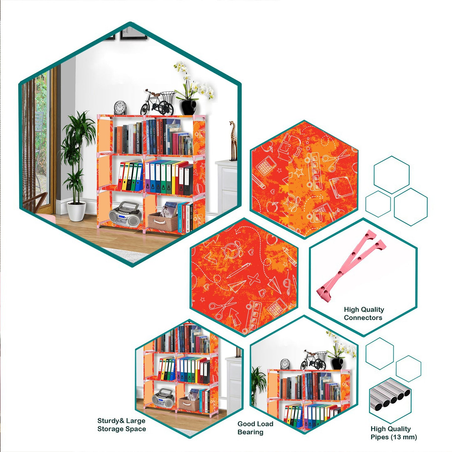 FurnishBite B6 6 Layer Collapsible Bookshelf for storing (Books, collectibles etc) (Color 11 Black, DIY)