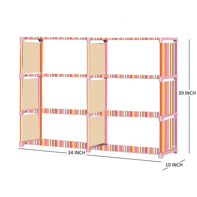 FurnishBite B6 6 Layer Collapsible Bookshelf for storing (Books, collectibles etc) (Color 8 Orange, DIY)